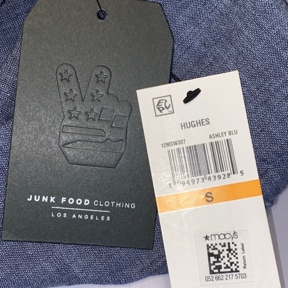 JUNK FOOD Hughes Button Up Shirt Short Sleeve heathery look Blue size Small - Picture 7 of 11